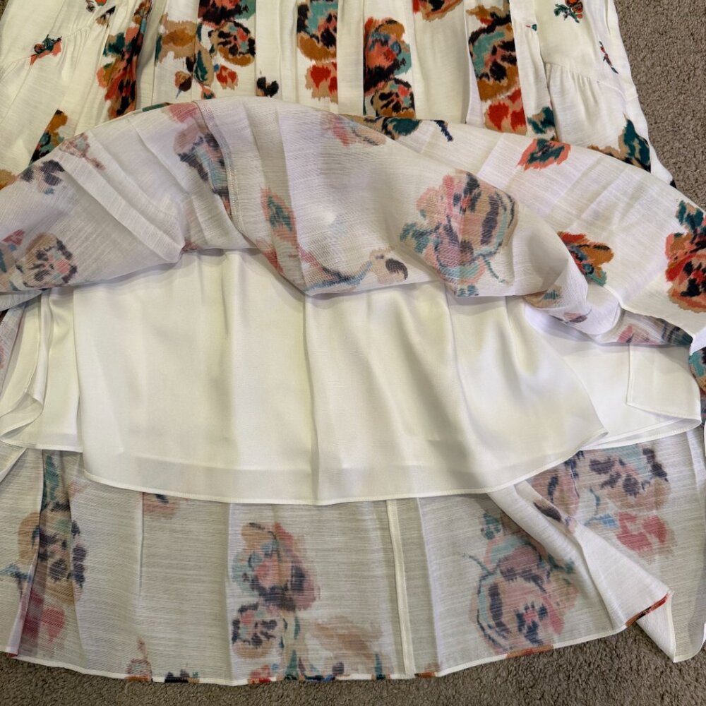 NWT Vince Ikat Floral Smocked Midi Skirt 2X Plus in Optic White - Picture 7 of 14